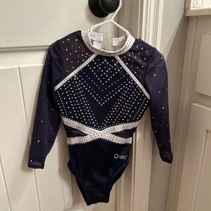 Navy Leotard with Rhinestone Accents girls size medium long sleeve